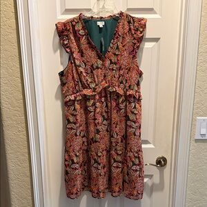 New J. Crew Ruffle Mini Dress - Rust, Orange and Green
